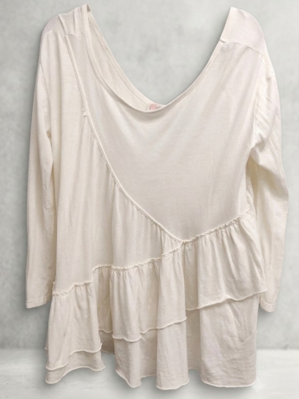 Free People "Marni" Hemp/Cotton Oversized Cream Ruffle Tiered Peplum Hem Tunic